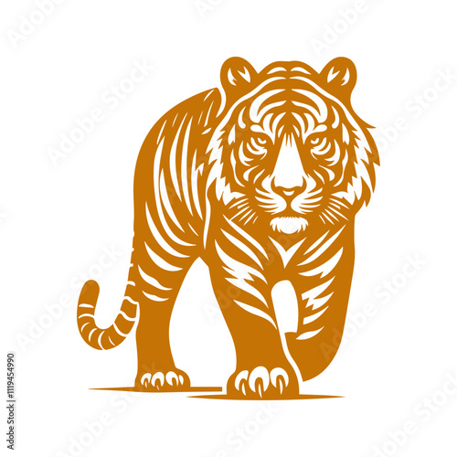  tiger walking Illustration in drawing stencil style 