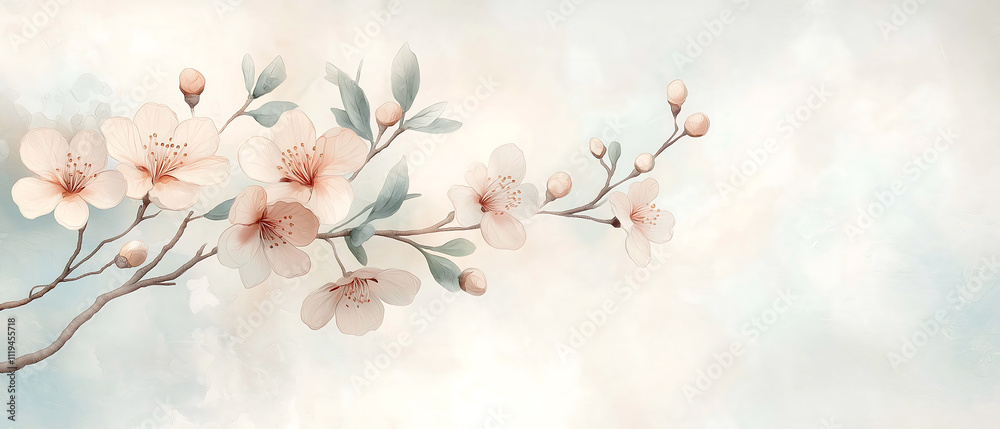 blossoming tree branch isolated on white background, spring illustration, generative ai blossoming tree branch isolated on white background, spring illustration, generative ai