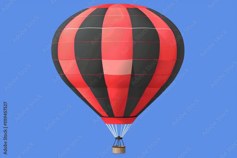 Obraz premium A red and black striped hot air balloon is floating in the sky