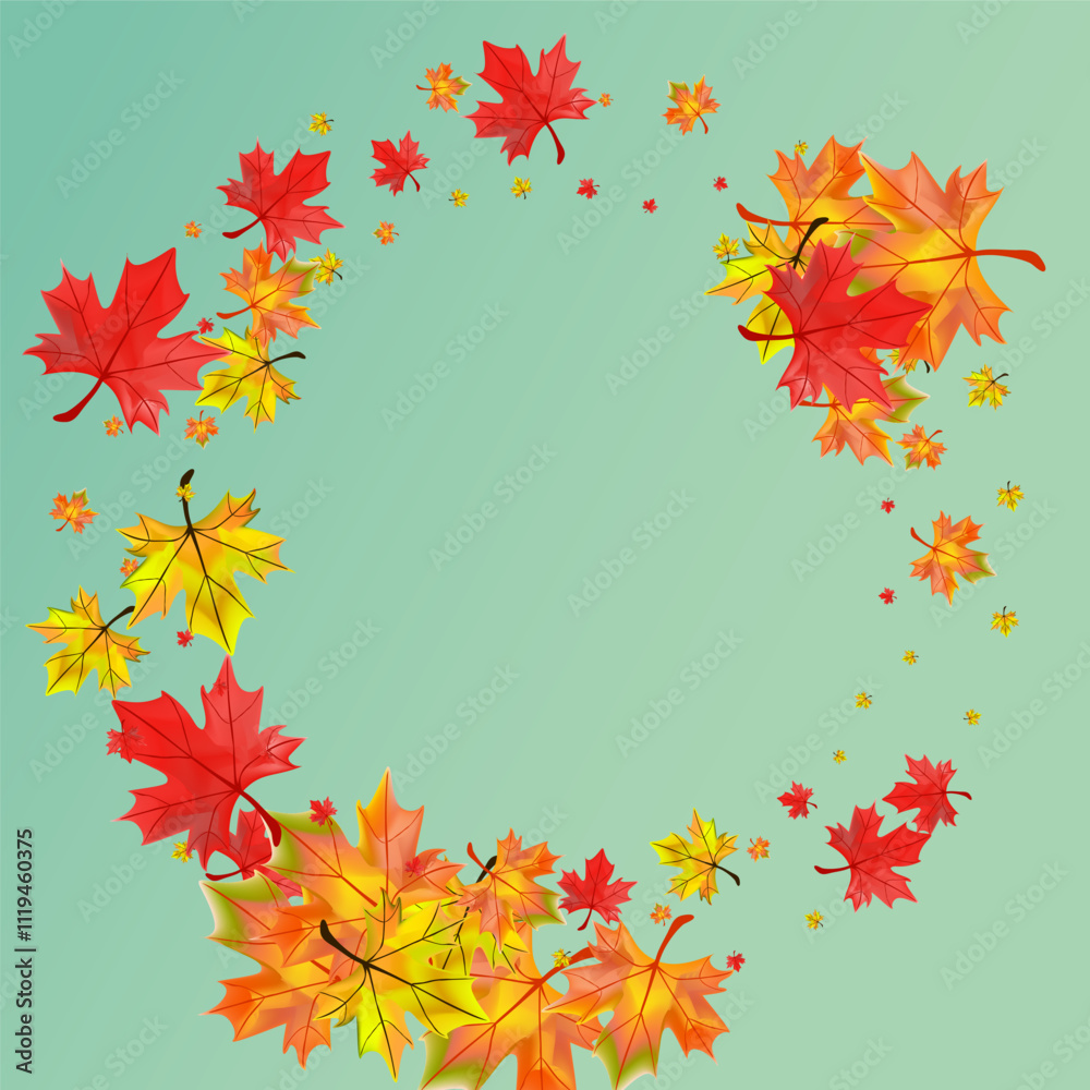 Golden Plant Background Green Vector. Floral Design Template. Orange October Foliage. Season Leaves Card.