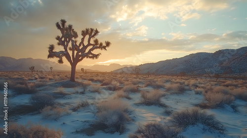 El Mirage Joshua Tree Sunset, California Mountains Snow & Desert