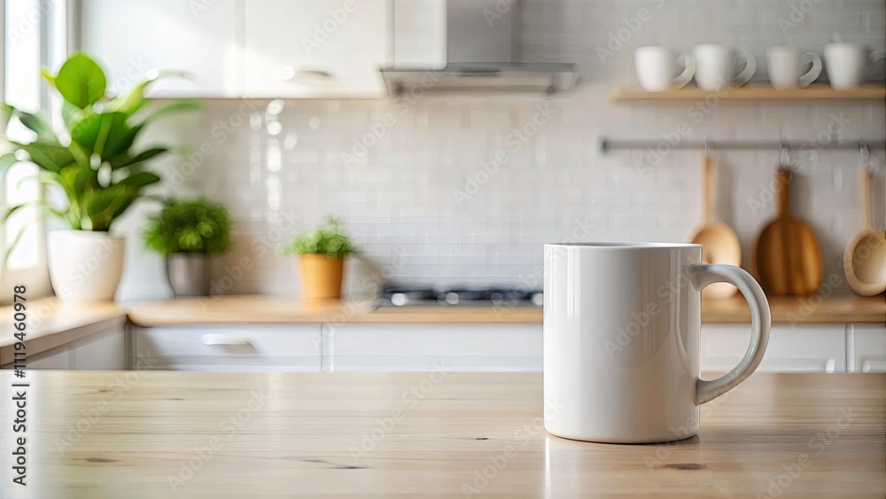 Stylish Coffee Mug Mockup on Kitchen Counter - Customizable Design for Your Creative Projects, Ideal for Branding, Marketing, and E-commerce Use Stylish Coffee Mug Mockup on Kitchen Counter - Customizable Design for Your Creative Projects, Ideal for Branding, Marketing, and E-commerce Use
