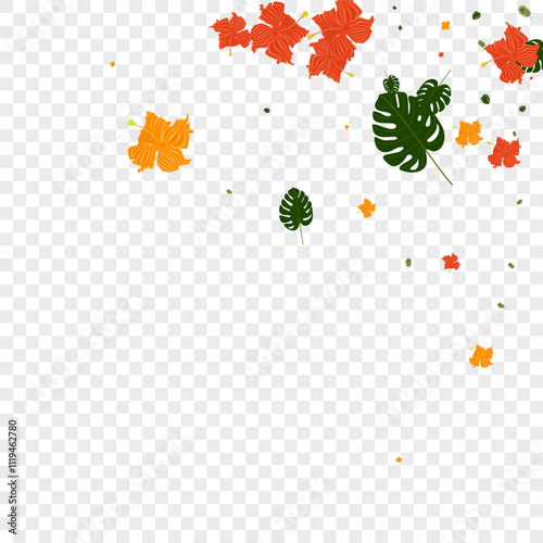 Pink Tree Background Transparent Vector. Leaves Tropical Texture. Orange Monstera. Fashion Backdrop. Yellow Spring Pattern.