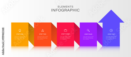 Vector infographic arrow template with 5 steps with linear icons