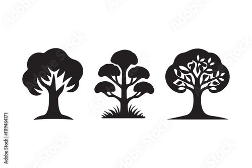 Tree logo icon and vector tree set illustration