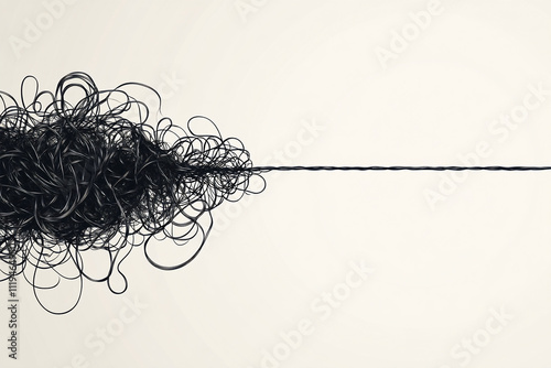 raffled wire a tangled rope or cord slowly untangles colorful string in plain white background copy space for text confusing resolving clearance of mind photo