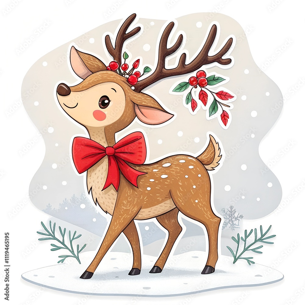 Naklejka premium reindeer with santa hat