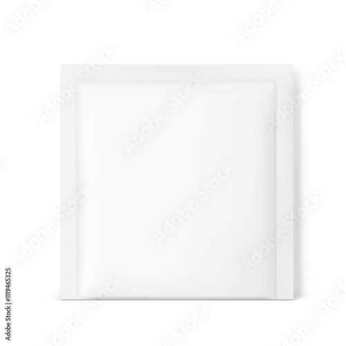 Sachet mockups. Hyper realistic. Vector illustration isolated on white background. Flat lay view. Packaging for cosmetic, food, pet. Ready for your design. EPS10