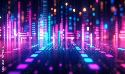 abstract tech background with glowing lines. In blue, pink and purple, Generative Ai