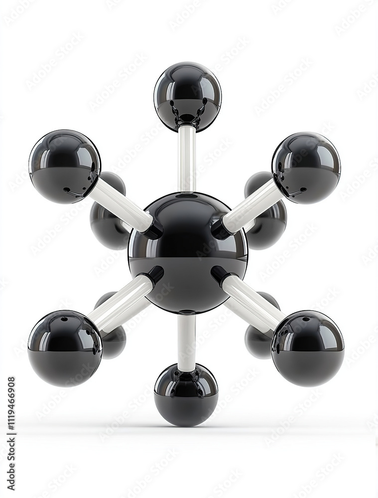 3D Chemical Bond Structure with Blue Crystal and Laboratory Flask for Educational Illustration