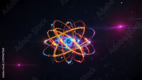 shining neon lights atom model