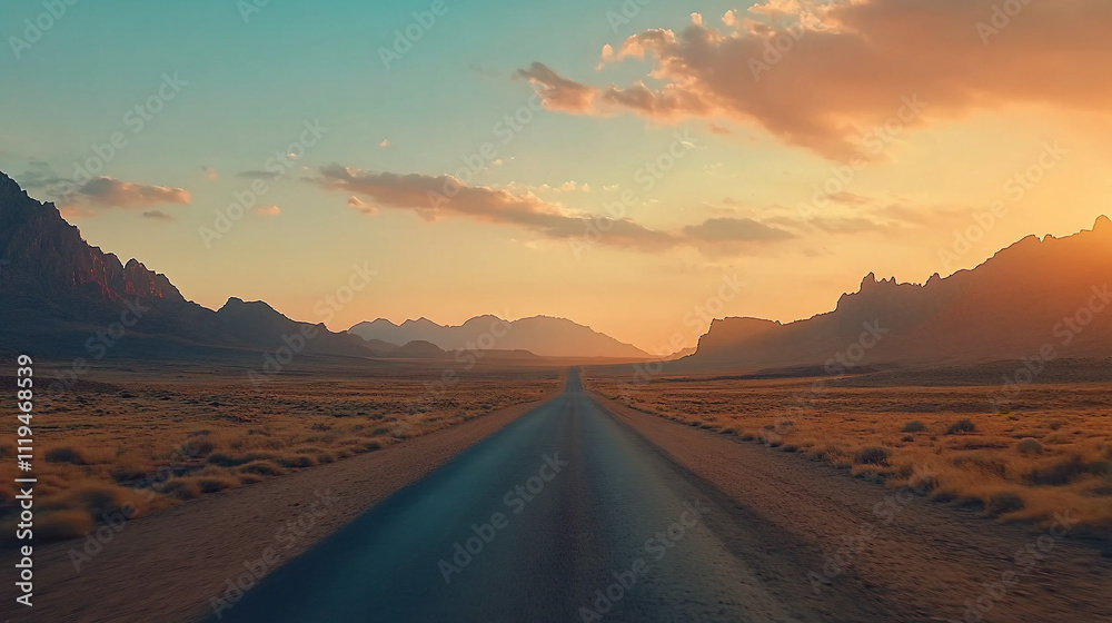 empty road in desert with cloudy sky long road reaches out to horizon dirt road empty road in desert with cloudy sky long road reaches out to horizon dirt road