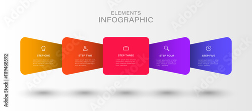 Multicolored Infographic Design Template with 5 options, steps.