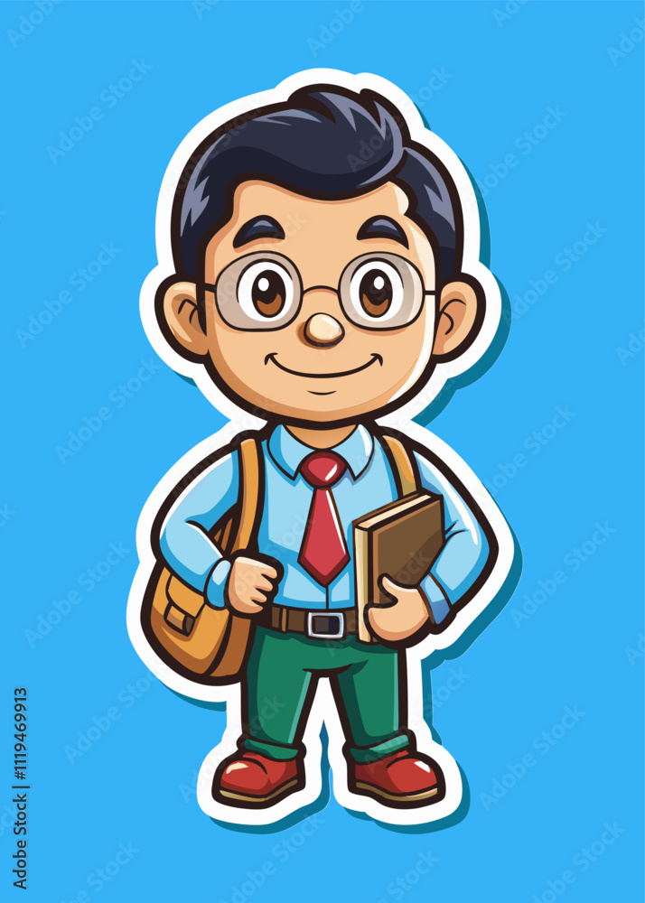 A happy student wearing glasses and carrying a book. A happy student wearing glasses and carrying a book.