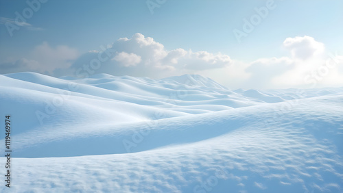 "Ultrarealistic Winter Wonderland: A Serene Blanket of Snow Draping the Rolling Hills in Tranquility"