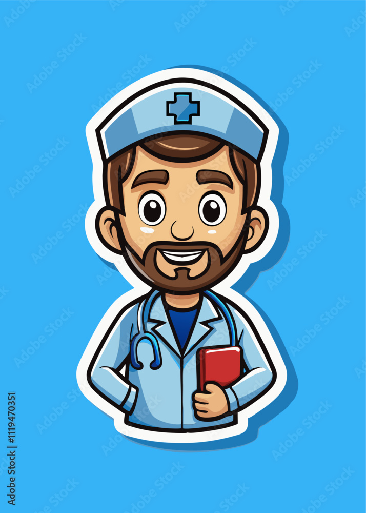 A friendly cartoon doctor with a stethoscope and a book. A friendly cartoon doctor with a stethoscope and a book.