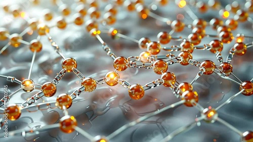 Metallic molecular structure with interconnected atoms, futuristic and intricate representation of nanotechnology and science.