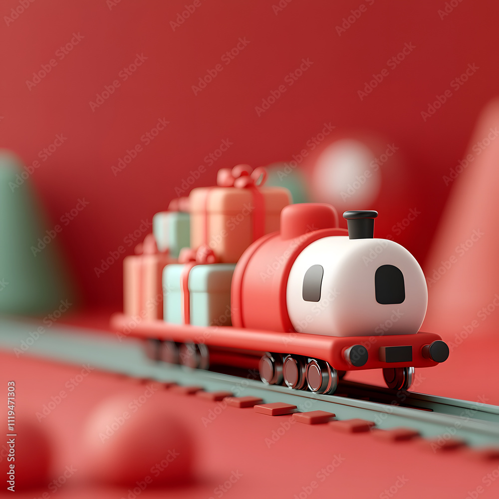 Naklejka premium 3d Christmas train delivering presents festive scene digital art colorful environment playful viewpoint joyous concept