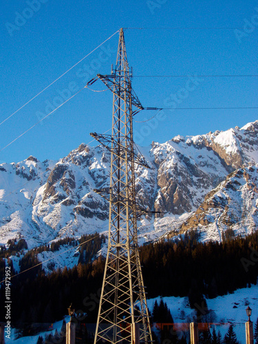 380 kv power line in the alps in winter photo