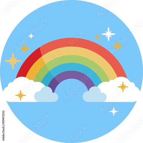 A vibrant, magical rainbow stretching across the sky, glowing with an otherworldly shimmer.
