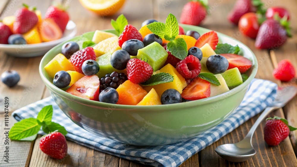 Fruit salad breakfast on tea table Fruit salad breakfast on tea table