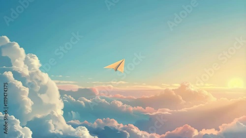 Paper airplane flying in blue sky
