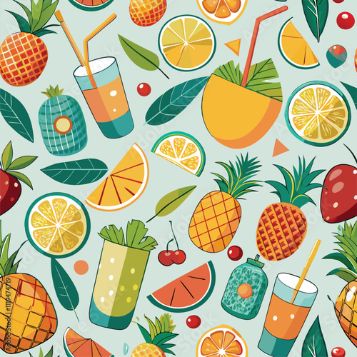 Summery Tropical Fruit Seamless Pattern Design.
