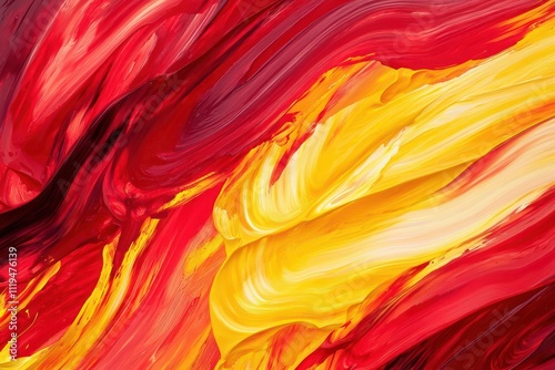 An expressive abstract painting featuring bold waves red and yellow, capturing dynamic energy and movement.