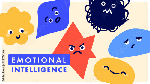 Vector illustration of abstract emotion. Minimal banner with minimal characters with different moods. Simple flat icons for emotional intelligence design.  