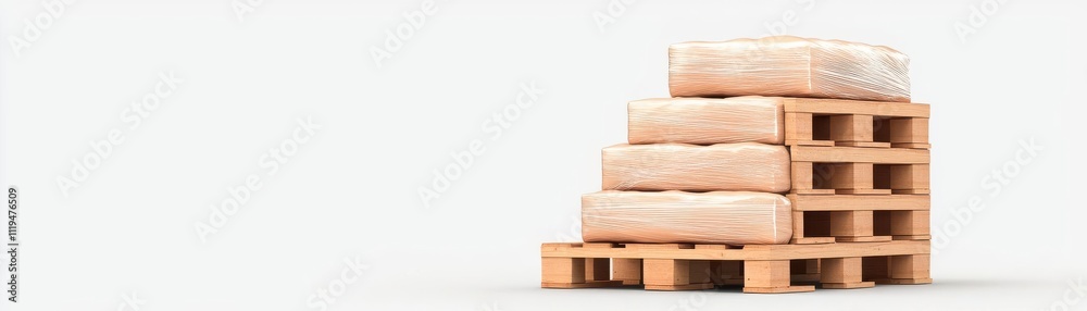 wholesales concept. Wholesale pallets with shrink-wrapped goods for bulk buyers, secure packaging, 3D illustration wholesales concept. Wholesale pallets with shrink-wrapped goods for bulk buyers, secure packaging, 3D illustration