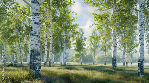 Bucida Buceras and Silver Birch Trees: 3D rendering. photo