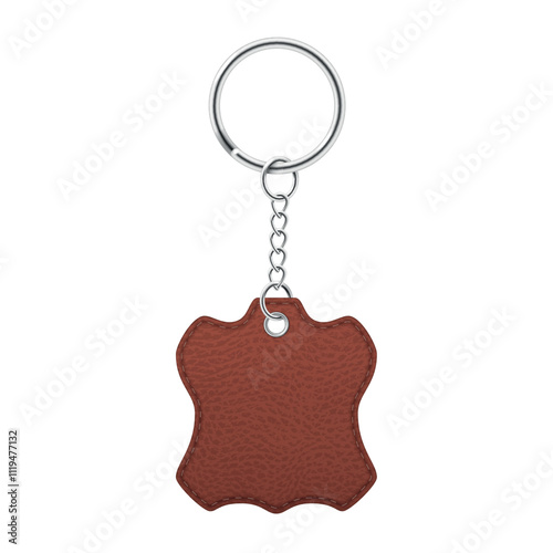 Leather keychain with chain isolated on white background, demonstrates craftsmanship and versatility in everyday life.