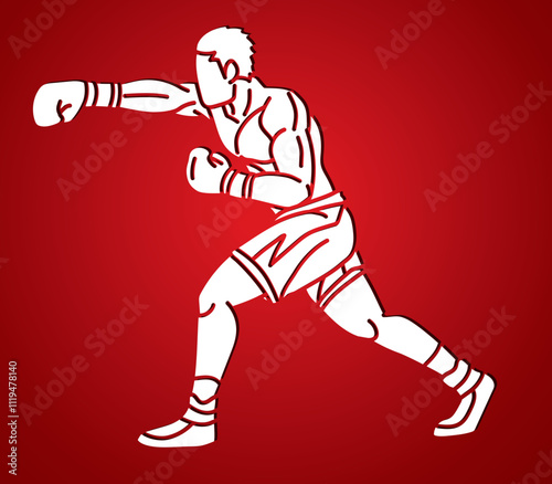 Shadow Boxing Sport Boxer Fighting Punching Action Fighter Cartoon Graphic Vector