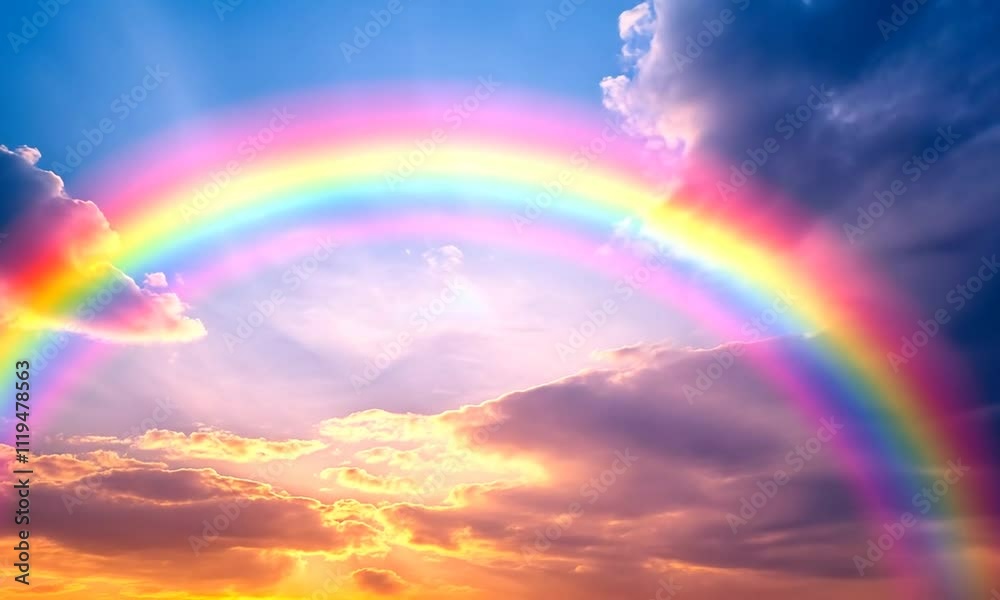 Pastel Rainbow Arcing Through Dreamlike Sunset Cloudscape Pastel Rainbow Arcing Through Dreamlike Sunset Cloudscape