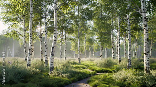 Bucida Buceras and Silver Birch Trees: 3D rendering. photo