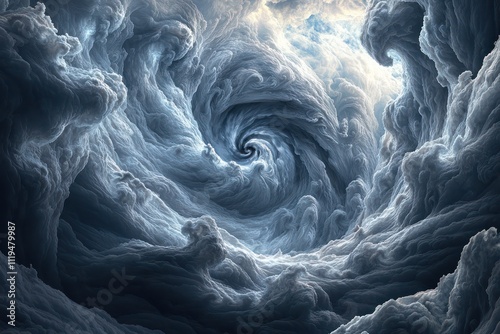 Artistic interpretation swirling clouds in shades gray and blue, creating a moody and dramatic sky effect,