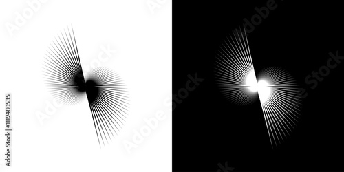 Dynamic abstract spiral sound wave rhythm lines. Rhythm of circular spiral sound wave lines. Circular futuristic abstract lines, black and white background. Light movement.