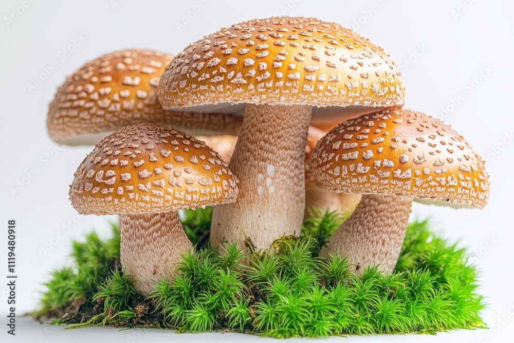 Mushrooms with Brown Caps and Golden Gills Isolated on White Mushrooms with Brown Caps and Golden Gills Isolated on White