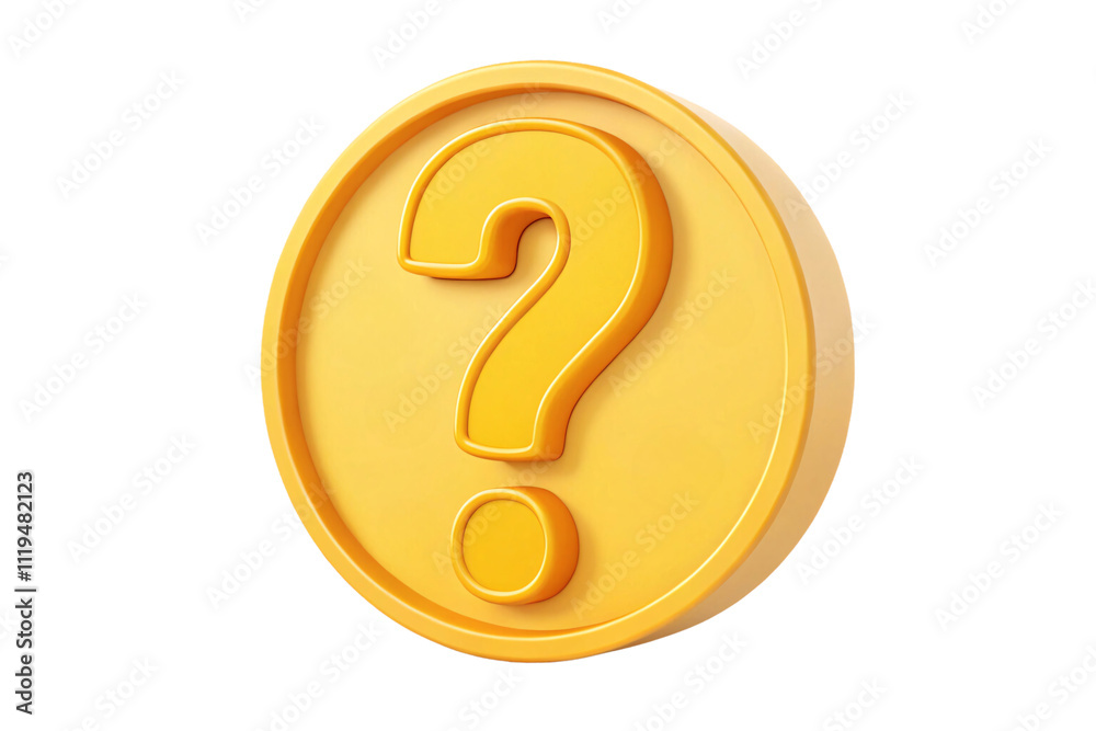 A golden question mark encased within a yellow circular border, signifying an elegant and premium representation of inquiry or guidance, isolated on a transparent background A golden question mark encased within a yellow circular border, signifying an elegant and premium representation of inquiry or guidance, isolated on a transparent background