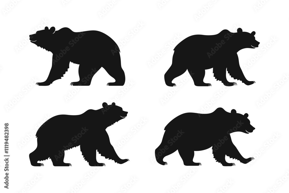 Fototapeta premium Walking and Standing Bear Silhouette Set for Creative Animal Graphic Designs