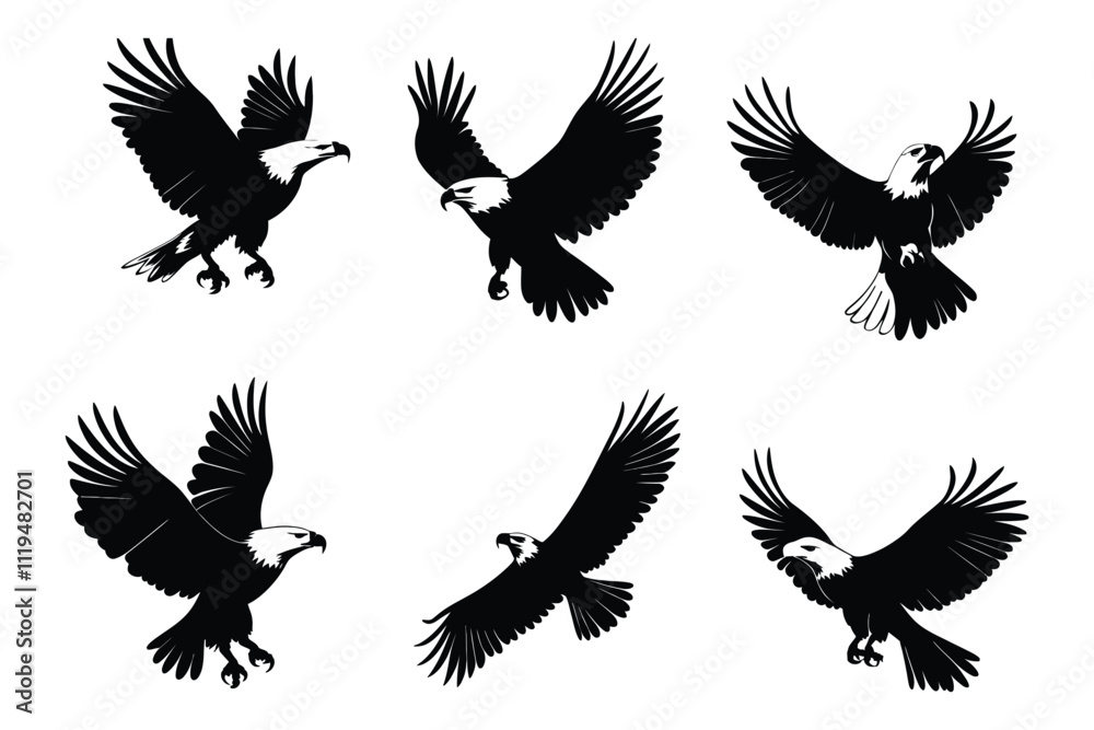 Obraz premium Bald Eagle Silhouette Collection with Dynamic Flying and Hunting Poses