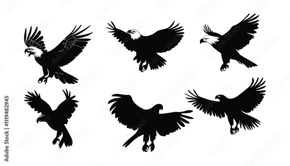 Obraz premium Soaring Eagle Silhouette Collection Featuring Graceful and Powerful Flight Poses