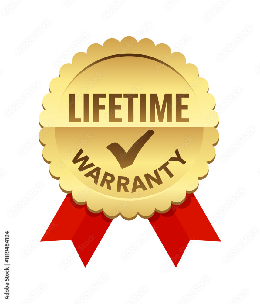 Lifetime warranty badge - for products labeling, gold medal Lifetime warranty badge - for products labeling, gold medal