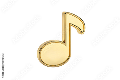 A standalone golden musical note in 3D, symbolizing melody and artistic expression with a sleek and luxurious finish, isolated on a transparent background