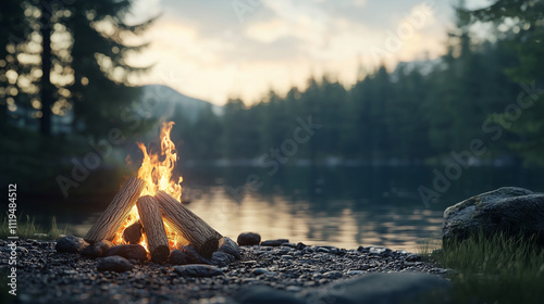 Campfire by the Lake at Dusk
