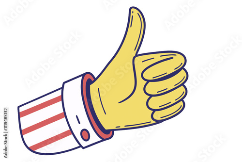 A yellow thumbs-up illustration in a comic style. The striped sleeve and bold lines give it a retro yet energetic vibe, isolated on a transparent background photo