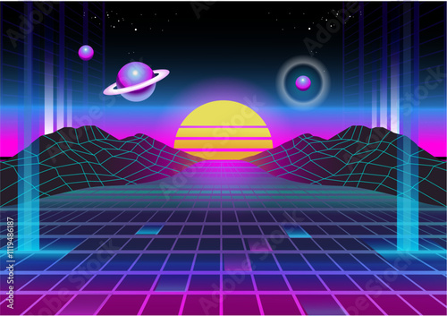 Retro Galaxy Dreams Vaporwave  illustration