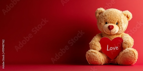Teddy bear with a glittery red heart and a cheerful smile.