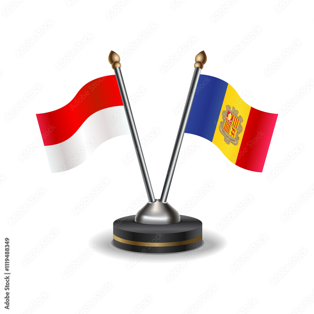Indonesia and Andorra table flags relation with background transparent Indonesia and Andorra table flags relation with background transparent