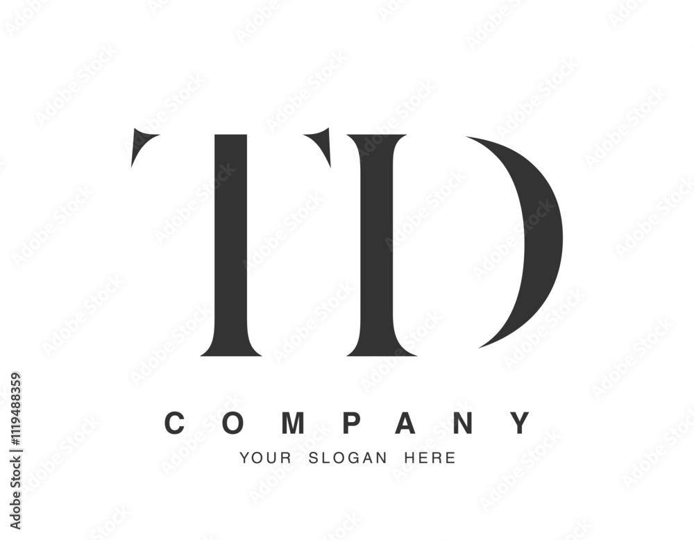 TD logo design. Initial letter t and d serif font style. Creative classic company name typography. Trendy logotype or identity. TD logo design. Initial letter t and d serif font style. Creative classic company name typography. Trendy logotype or identity.